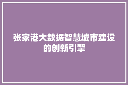 张家港大数据智慧城市建设的创新引擎
