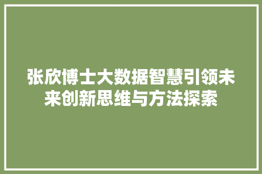 张欣博士大数据智慧引领未来创新思维与方法探索