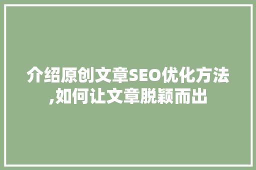 介绍原创文章SEO优化方法,如何让文章脱颖而出 项目报告