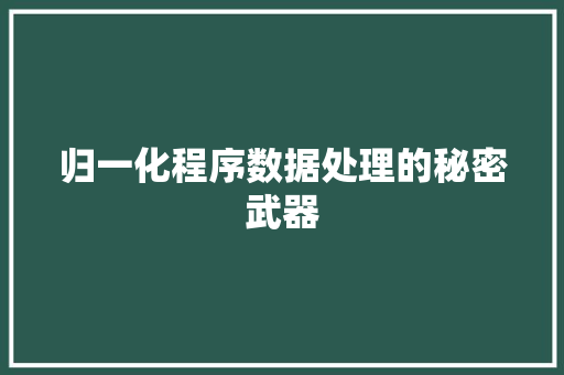 归一化程序数据处理的秘密武器
