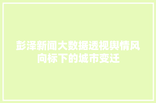 彭泽新闻大数据透视舆情风向标下的城市变迁
