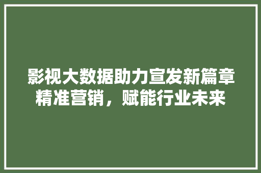 影视大数据助力宣发新篇章精准营销，赋能行业未来