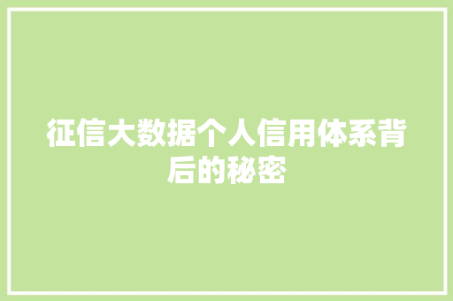 征信大数据个人信用体系背后的秘密