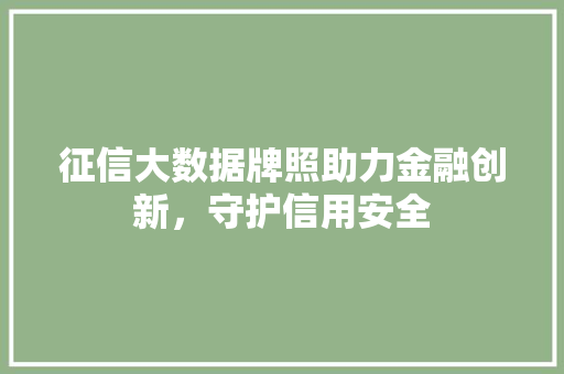 征信大数据牌照助力金融创新，守护信用安全