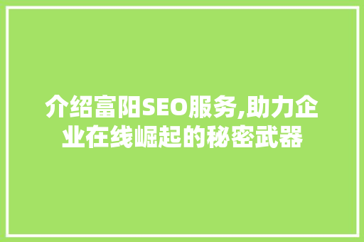 介绍富阳SEO服务,助力企业在线崛起的秘密武器