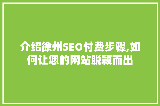 介绍徐州SEO付费步骤,如何让您的网站脱颖而出