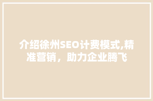 介绍徐州SEO计费模式,精准营销，助力企业腾飞