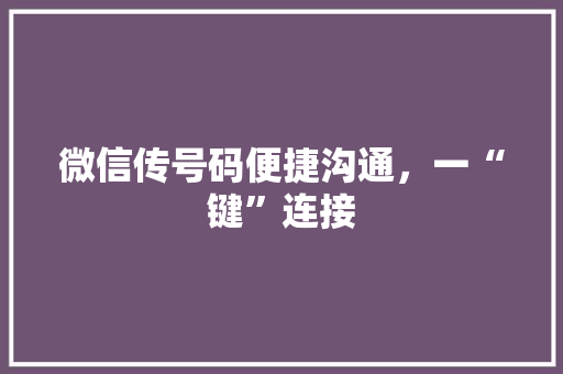 微信传号码便捷沟通，一“键”连接