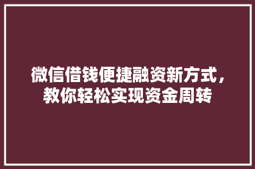 微信借钱便捷融资新方式，教你轻松实现资金周转