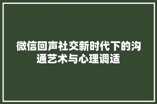 微信回声社交新时代下的沟通艺术与心理调适