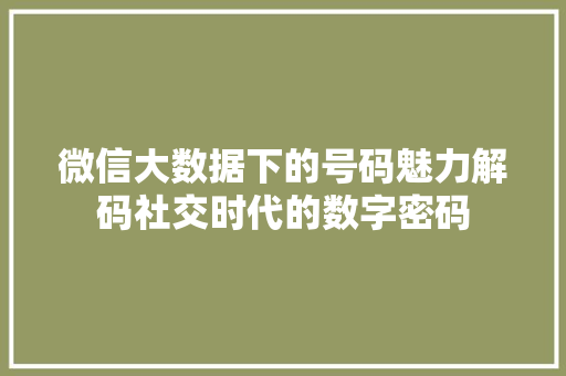 微信大数据下的号码魅力解码社交时代的数字密码