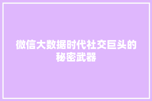 微信大数据时代社交巨头的秘密武器