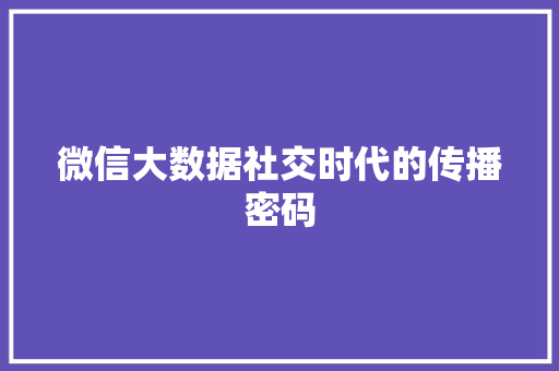 微信大数据社交时代的传播密码