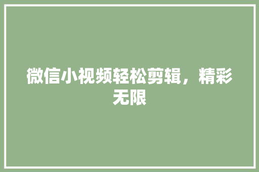 微信小视频轻松剪辑，精彩无限