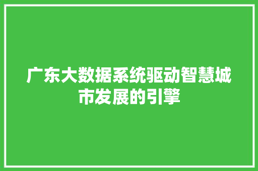广东大数据系统驱动智慧城市发展的引擎