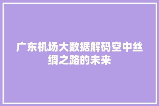 广东机场大数据解码空中丝绸之路的未来