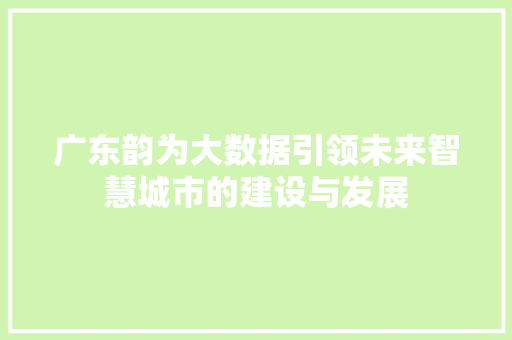 广东韵为大数据引领未来智慧城市的建设与发展