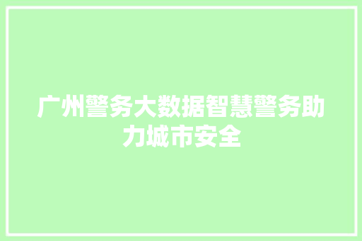 广州警务大数据智慧警务助力城市安全