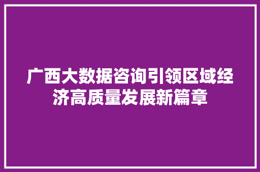 广西大数据咨询引领区域经济高质量发展新篇章