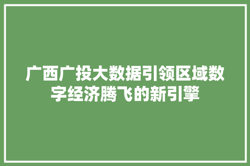 广西广投大数据引领区域数字经济腾飞的新引擎