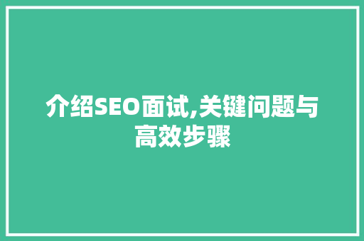 介绍SEO面试,关键问题与高效步骤