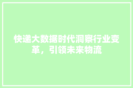 快递大数据时代洞察行业变革，引领未来物流