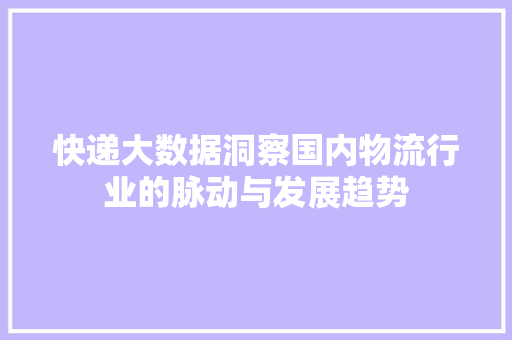 快递大数据洞察国内物流行业的脉动与发展趋势