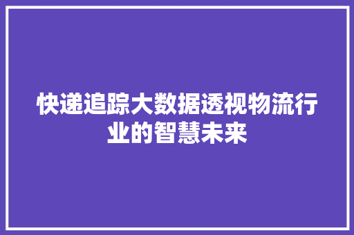 快递追踪大数据透视物流行业的智慧未来