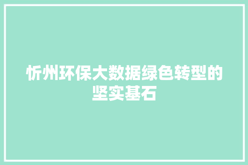 忻州环保大数据绿色转型的坚实基石