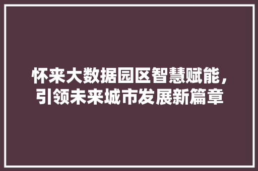 怀来大数据园区智慧赋能，引领未来城市发展新篇章