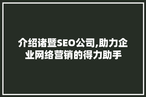 介绍诸暨SEO公司,助力企业网络营销的得力助手