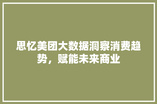 思忆美团大数据洞察消费趋势，赋能未来商业