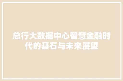 总行大数据中心智慧金融时代的基石与未来展望