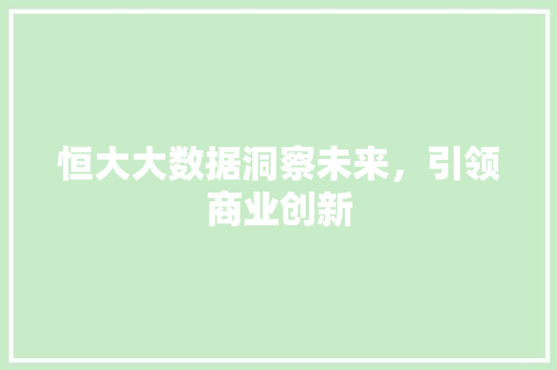 恒大大数据洞察未来，引领商业创新