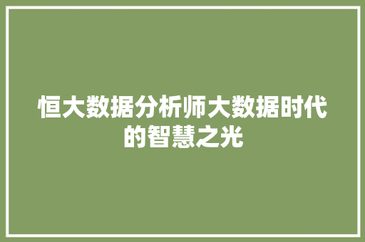 恒大数据分析师大数据时代的智慧之光