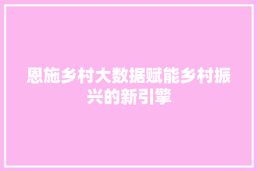 恩施乡村大数据赋能乡村振兴的新引擎