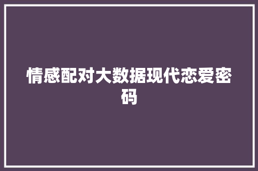 情感配对大数据现代恋爱密码
