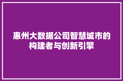 惠州大数据公司智慧城市的构建者与创新引擎