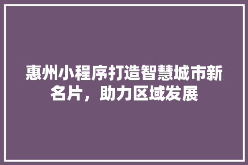 惠州小程序打造智慧城市新名片，助力区域发展