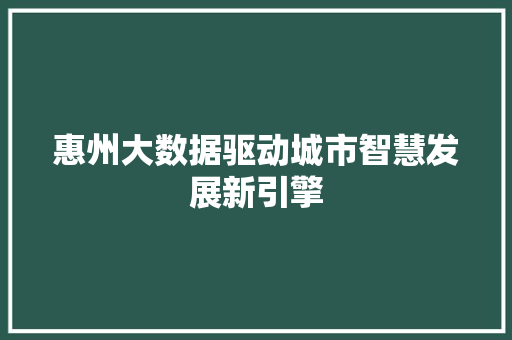 惠州大数据驱动城市智慧发展新引擎