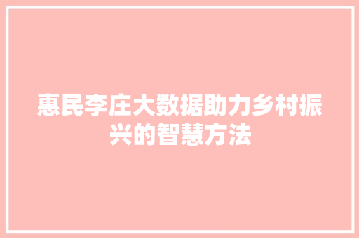 惠民李庄大数据助力乡村振兴的智慧方法