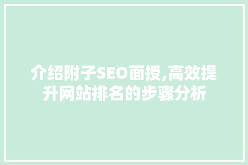 介绍附子SEO面授,高效提升网站排名的步骤分析 项目报告