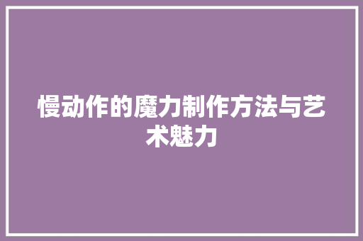 慢动作的魔力制作方法与艺术魅力