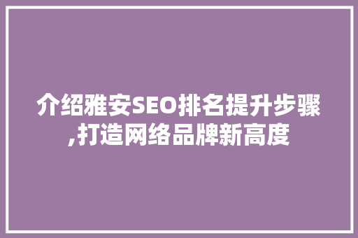 介绍雅安SEO排名提升步骤,打造网络品牌新高度 项目报告