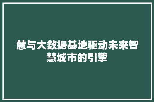慧与大数据基地驱动未来智慧城市的引擎