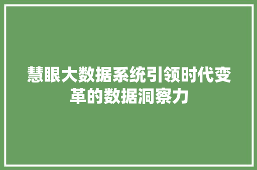 慧眼大数据系统引领时代变革的数据洞察力