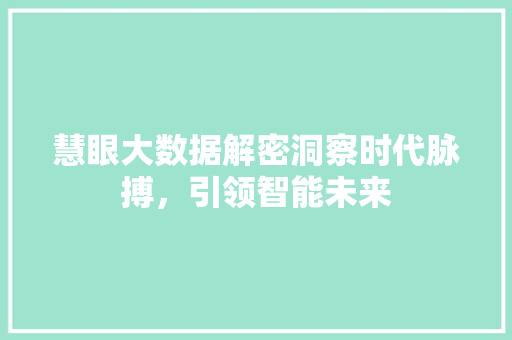 慧眼大数据解密洞察时代脉搏，引领智能未来