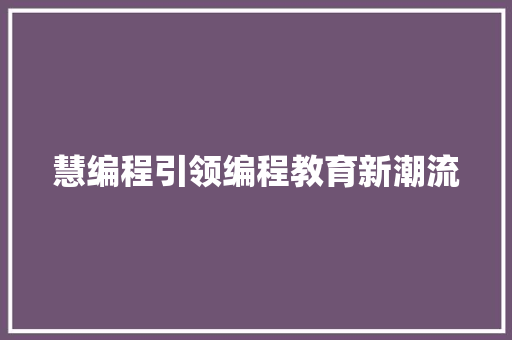 慧编程引领编程教育新潮流