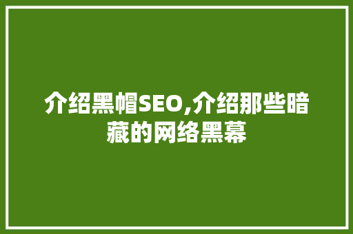 介绍黑帽SEO,介绍那些暗藏的网络黑幕 市场营销范文