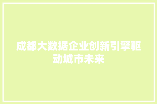 成都大数据企业创新引擎驱动城市未来